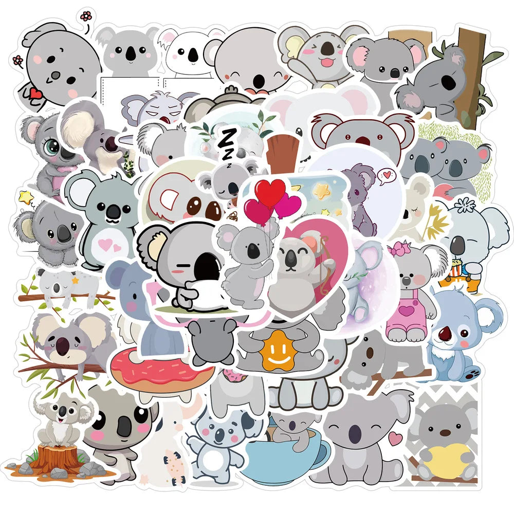 Cute Koala Cartoon Stickers – 10/50pcs Waterproof Vinyl for Kids, DIY, Luggage & More