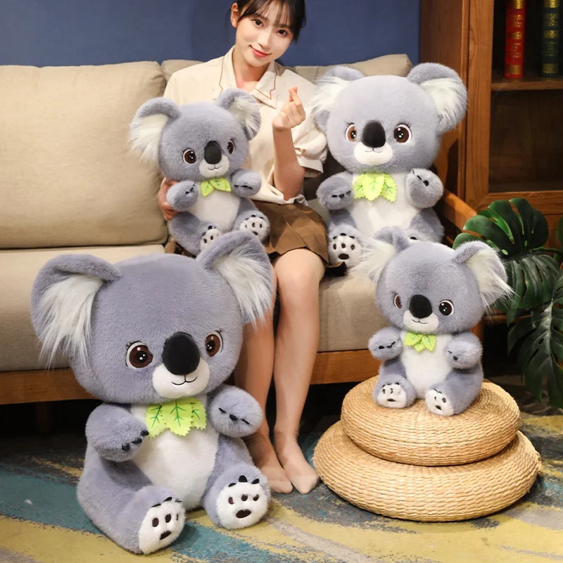 Big Cute Sitting Gray Koala With Leaves Plush Toys Simulation Australia Koala Stuffed Animal Soft Toys For Children Xmas Gifts