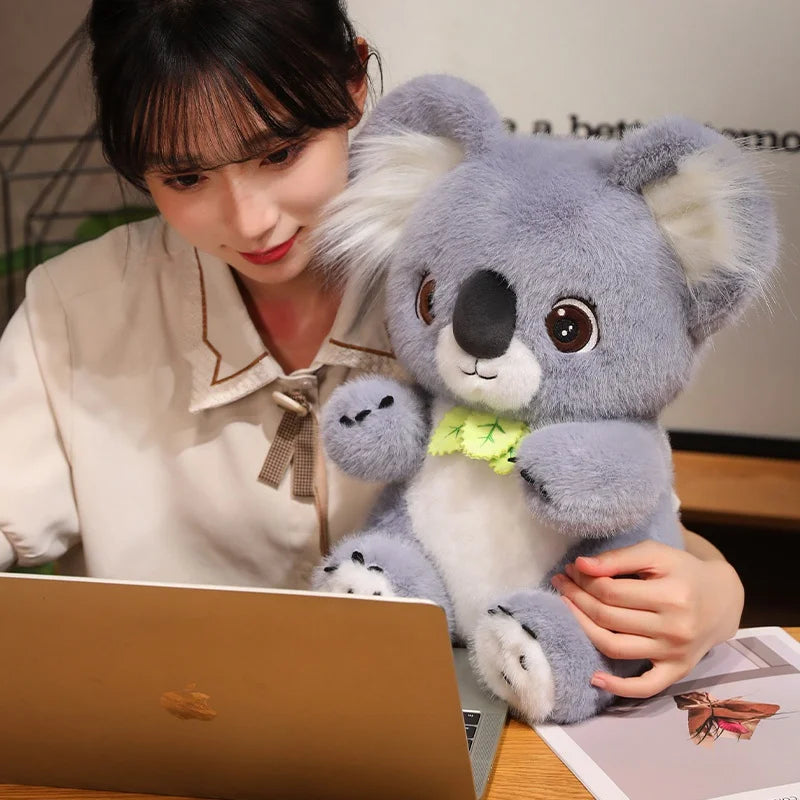 Big Cute Sitting Gray Koala With Leaves Plush Toys Simulation Australia Koala Stuffed Animal Soft Toys For Children Xmas Gifts