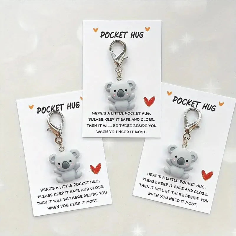 Koala Pocket Hug Keychain – Resin Pendant with Love & Care Message, Thoughtful Gift for Any Occasion