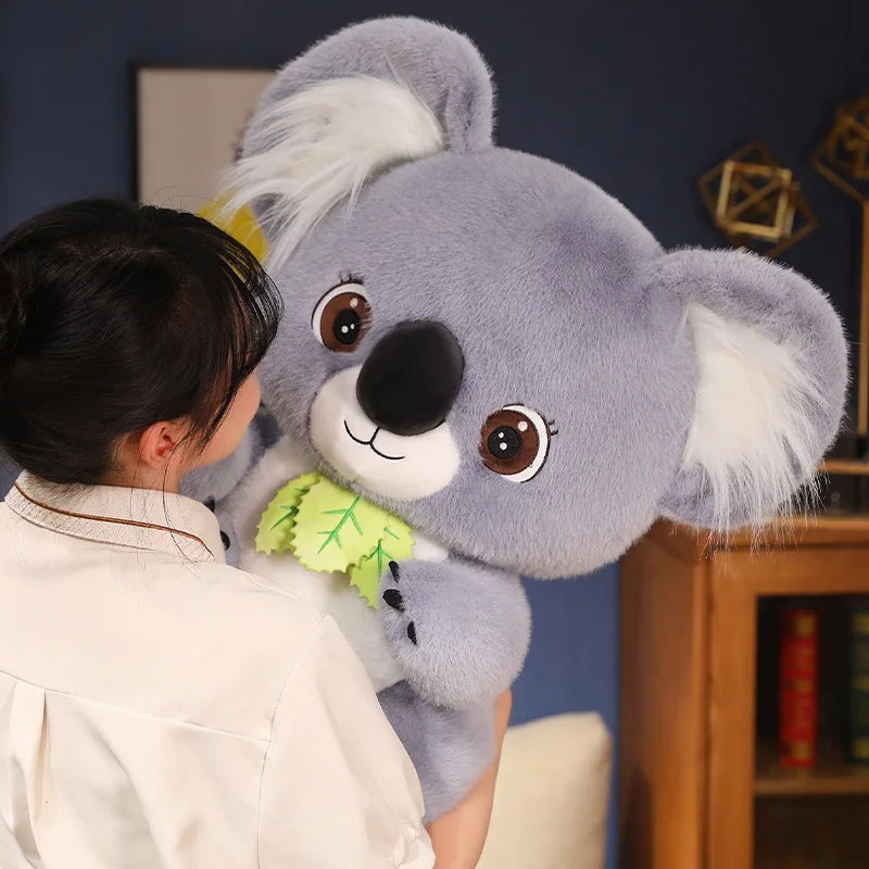 Big Cute Sitting Gray Koala With Leaves Plush Toys Simulation Australia Koala Stuffed Animal Soft Toys For Children Xmas Gifts