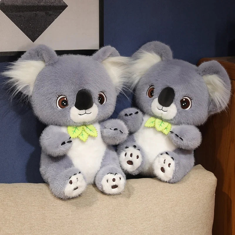 Big Cute Sitting Gray Koala With Leaves Plush Toys Simulation Australia Koala Stuffed Animal Soft Toys For Children Xmas Gifts