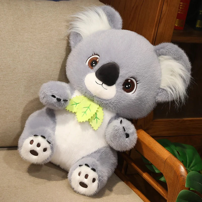 Big Cute Sitting Gray Koala With Leaves Plush Toys Simulation Australia Koala Stuffed Animal Soft Toys For Children Xmas Gifts