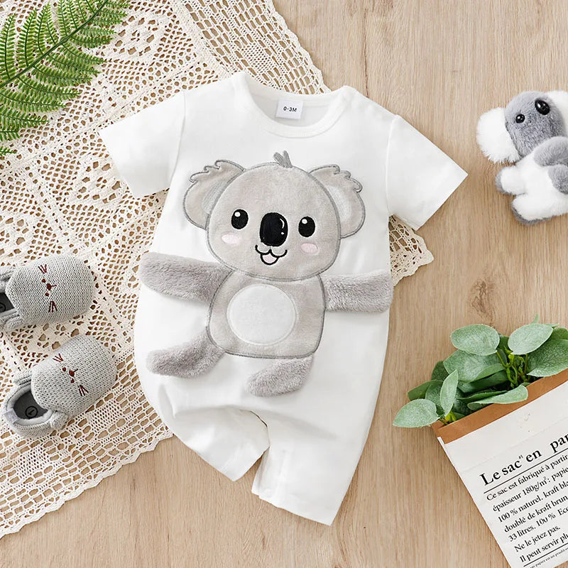 Baby Koala Romper (0–18 Months) – Short Sleeve, 3D Koala Design with Movable Limbs (Unisex)