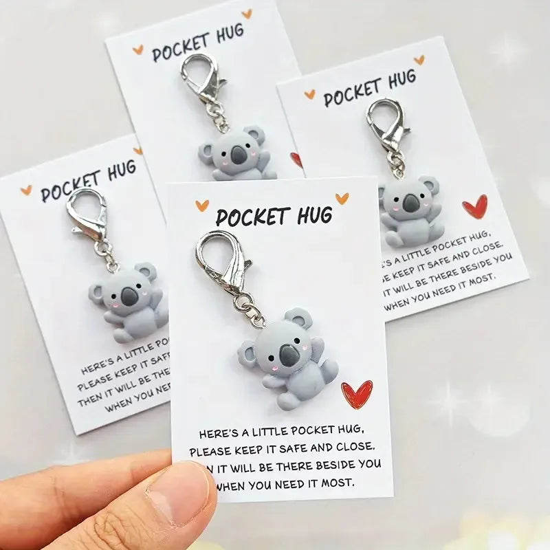 Koala Pocket Hug Keychain – Resin Pendant with Love & Care Message, Thoughtful Gift for Any Occasion