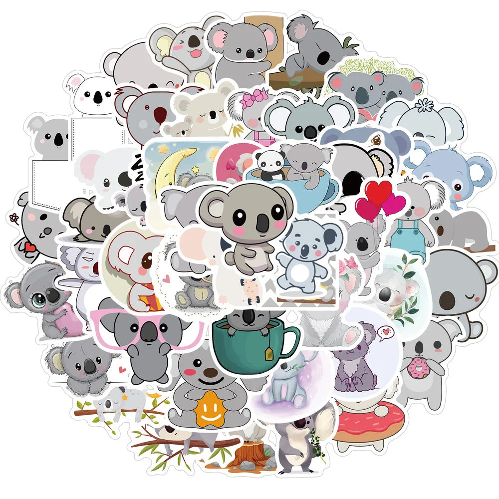 Cute Koala Cartoon Stickers – 10/50pcs Waterproof Vinyl for Kids, DIY, Luggage & More