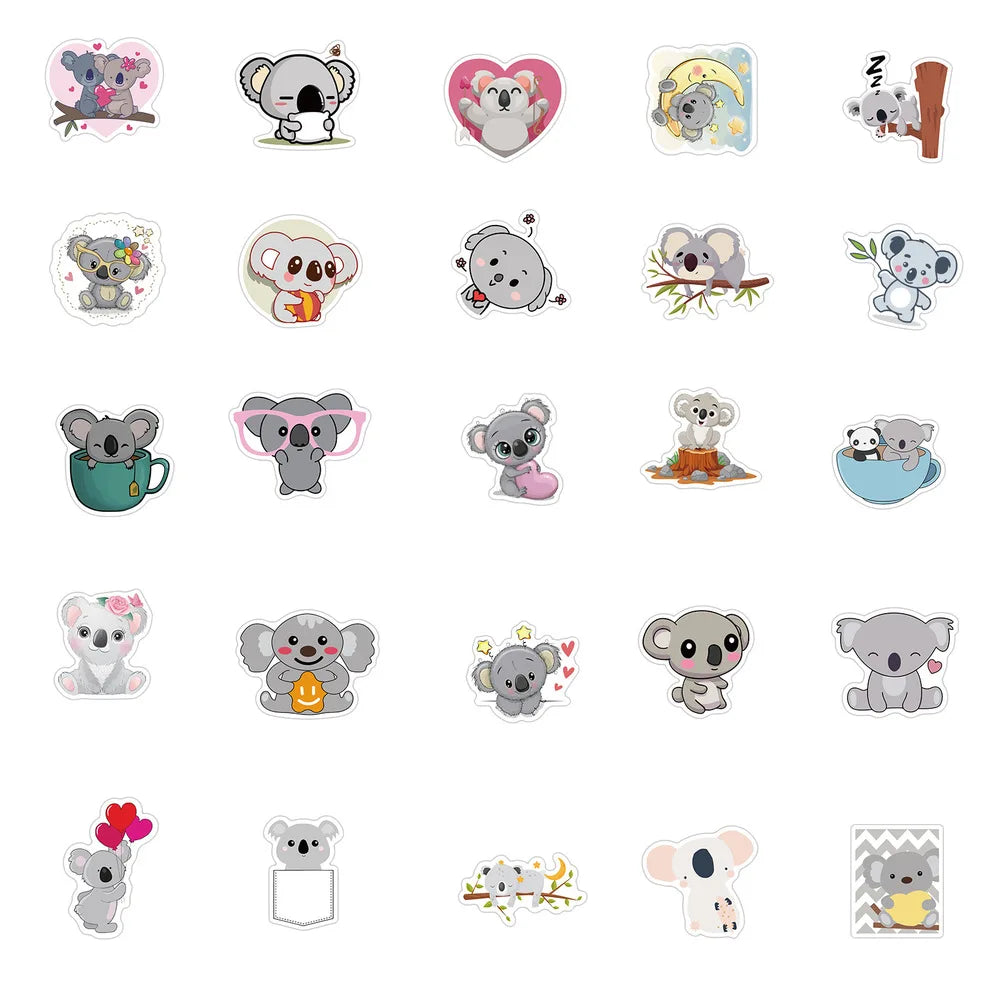 Cute Koala Cartoon Stickers – 10/50pcs Waterproof Vinyl for Kids, DIY, Luggage & More