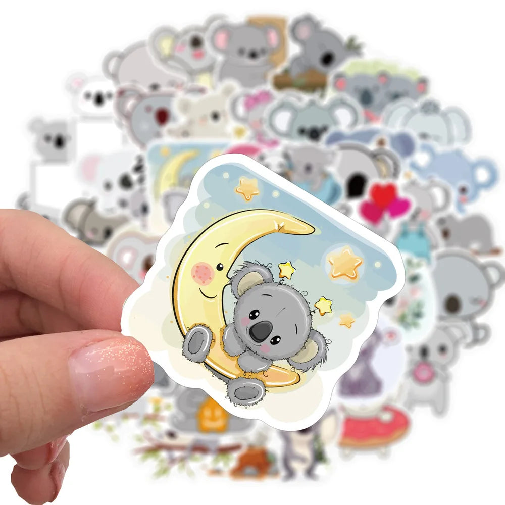 Cute Koala Cartoon Stickers – 10/50pcs Waterproof Vinyl for Kids, DIY, Luggage & More