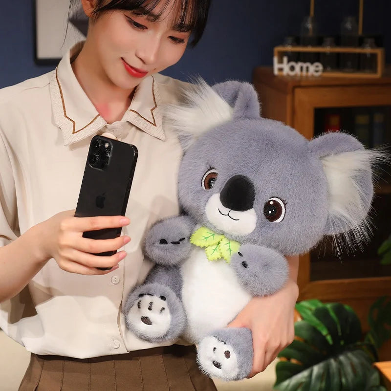 Big Cute Sitting Gray Koala With Leaves Plush Toys Simulation Australia Koala Stuffed Animal Soft Toys For Children Xmas Gifts