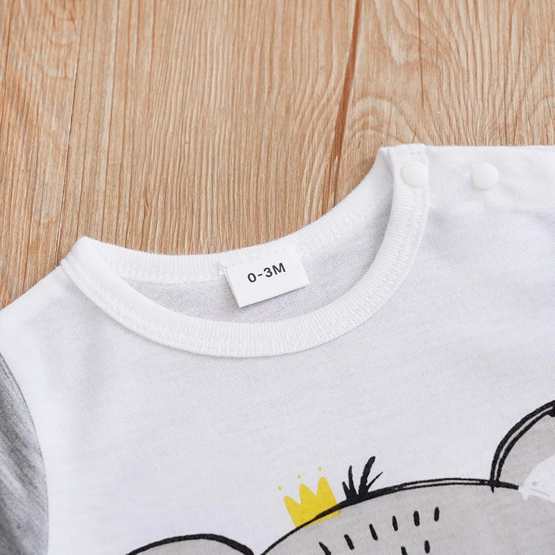 Newborn Baby Boy & Girl Grey Koala Print Romper – Summer Short Sleeve One-Piece (0-18 Months)