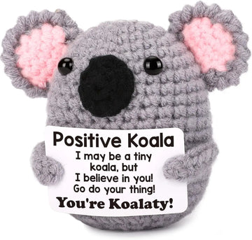 Handmade Crochet Koala Doll – Cute Knitted Animal with Positive Message Card for Home & Office Décor