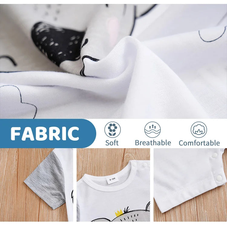 Newborn Baby Boy & Girl Grey Koala Print Romper – Summer Short Sleeve One-Piece (0-18 Months)