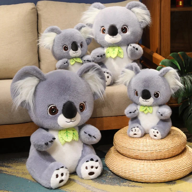 Big Cute Sitting Gray Koala With Leaves Plush Toys Simulation Australia Koala Stuffed Animal Soft Toys For Children Xmas Gifts