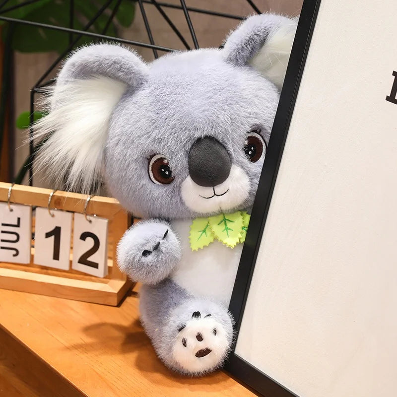 Big Cute Sitting Gray Koala With Leaves Plush Toys Simulation Australia Koala Stuffed Animal Soft Toys For Children Xmas Gifts