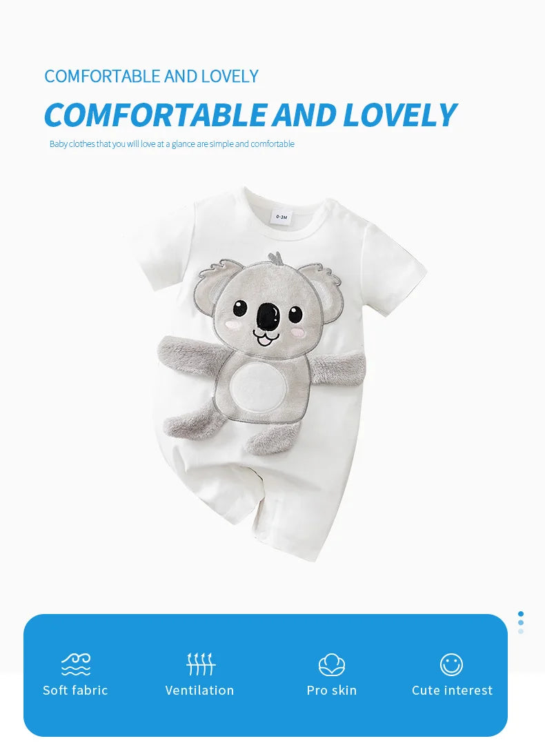 Baby Koala Romper (0–18 Months) – Short Sleeve, 3D Koala Design with Movable Limbs (Unisex)