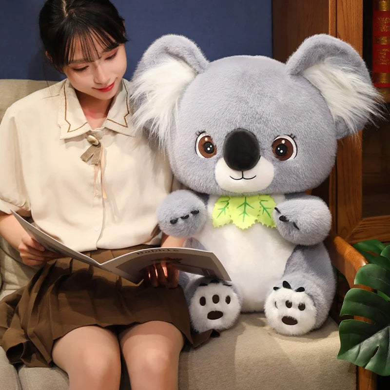 Big Cute Sitting Gray Koala With Leaves Plush Toys Simulation Australia Koala Stuffed Animal Soft Toys For Children Xmas Gifts