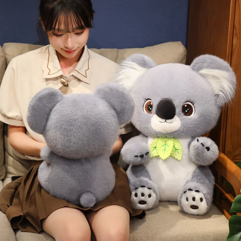 Big Cute Sitting Gray Koala With Leaves Plush Toys Simulation Australia Koala Stuffed Animal Soft Toys For Children Xmas Gifts