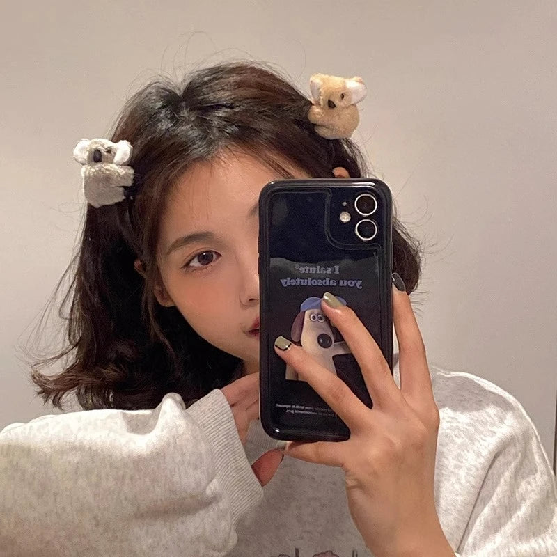 Cute 3D Plush Koala Hairpins & Claws – Soft Cartoon Animal Barrettes for Women & Girls