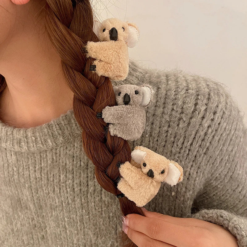 5PCS Fashion 3D Plush Koala Hairpins – Cute Cartoon Animal Hair Clips for Women & Girls