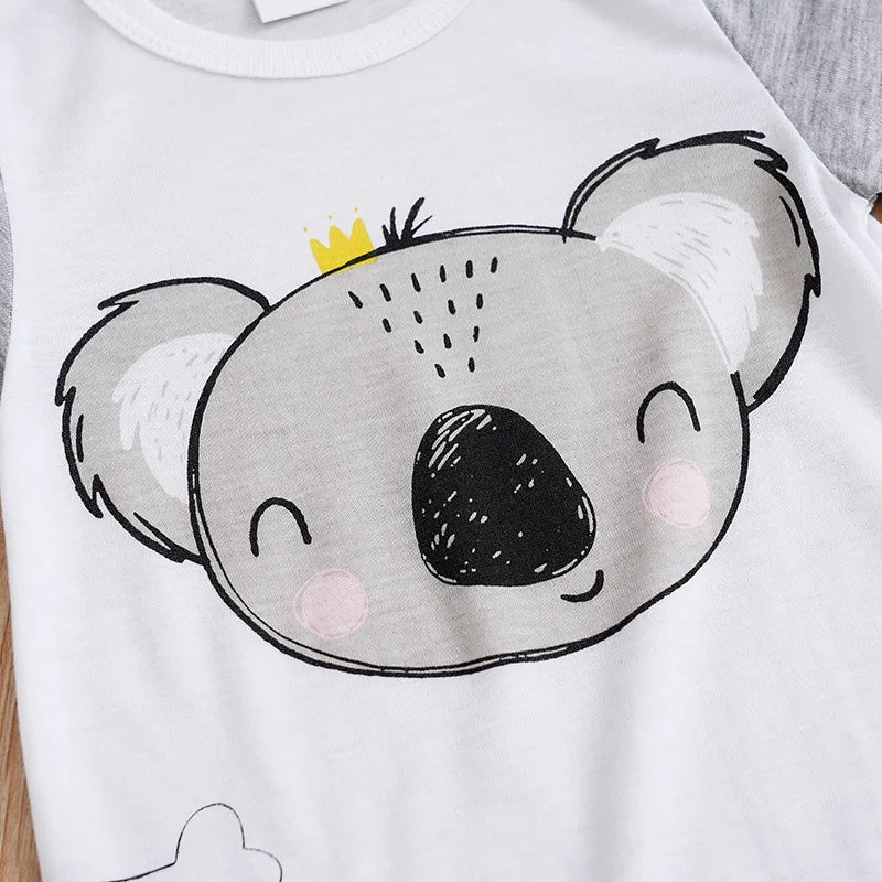 Newborn Baby Boy & Girl Grey Koala Print Romper – Summer Short Sleeve One-Piece (0-18 Months)