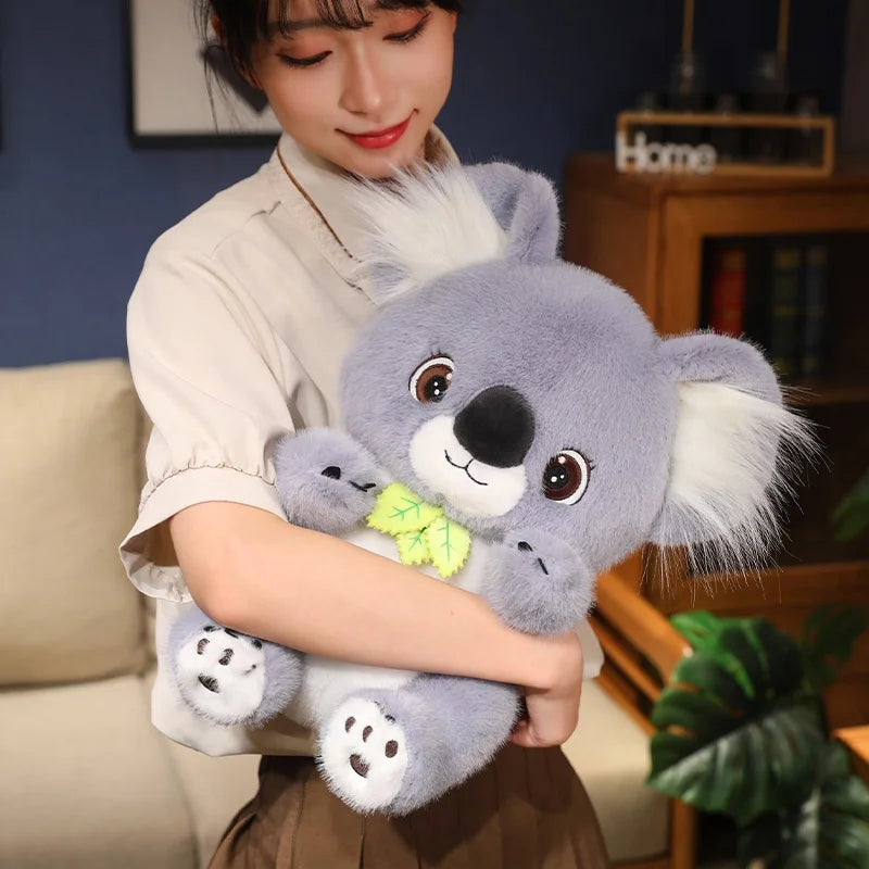 Big Cute Sitting Gray Koala With Leaves Plush Toys Simulation Australia Koala Stuffed Animal Soft Toys For Children Xmas Gifts