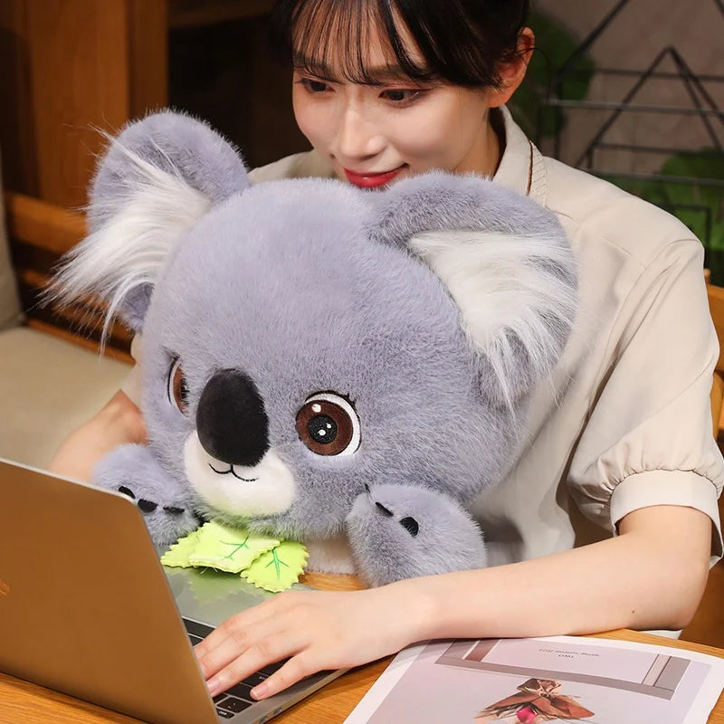 Big Cute Sitting Gray Koala With Leaves Plush Toys Simulation Australia Koala Stuffed Animal Soft Toys For Children Xmas Gifts