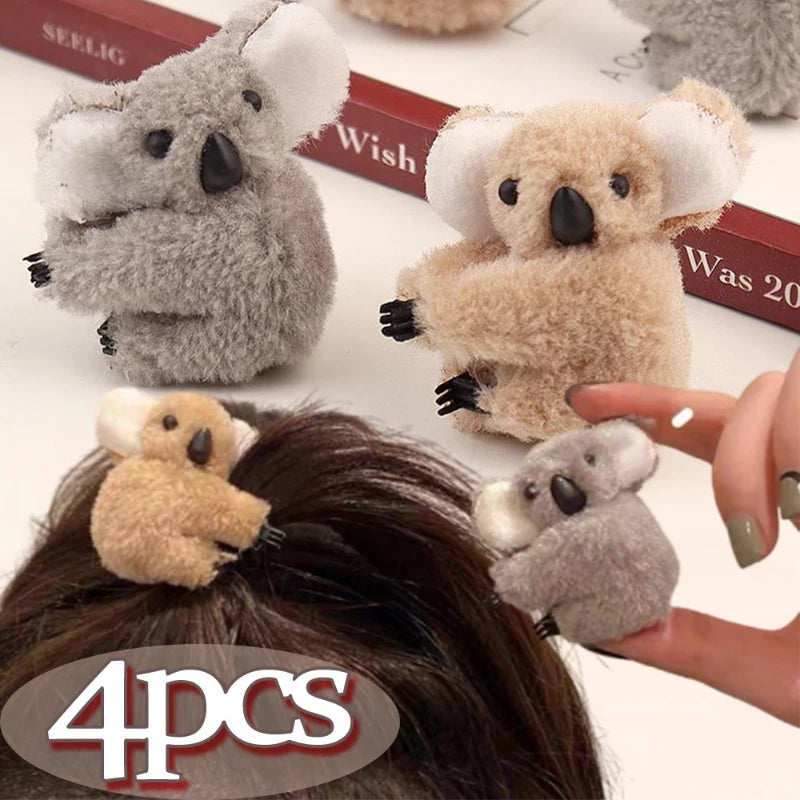 Cute 3D Plush Koala Hairpins & Claws – Soft Cartoon Animal Barrettes for Women & Girls