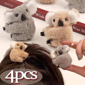 Cute 3D Plush Koala Hairpins & Claws – Soft Cartoon Animal Barrettes for Women & Girls